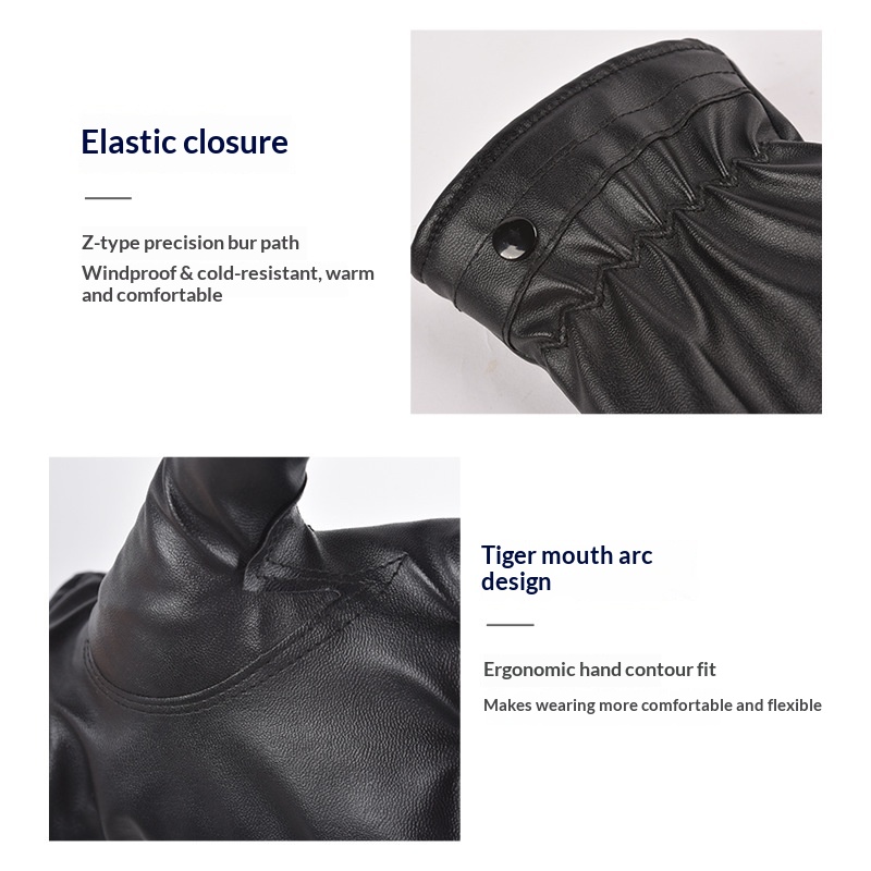 boy Boy Boy Men's Outdoor Riding Warm Fleece-Lined Leather Touchscreen Autumn Winter Street Vendor PU Gloves Wholesale_voghion.com