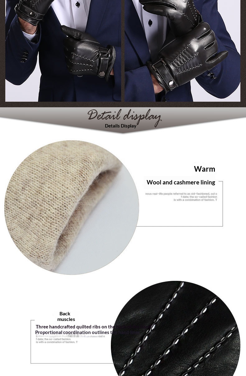 boy Boy Boy First Layer Sheepskin Warm Black In Stock Wool Lining Fingerless Solid Color Cross-Border Exclusive Adult Gloves_voghion.com