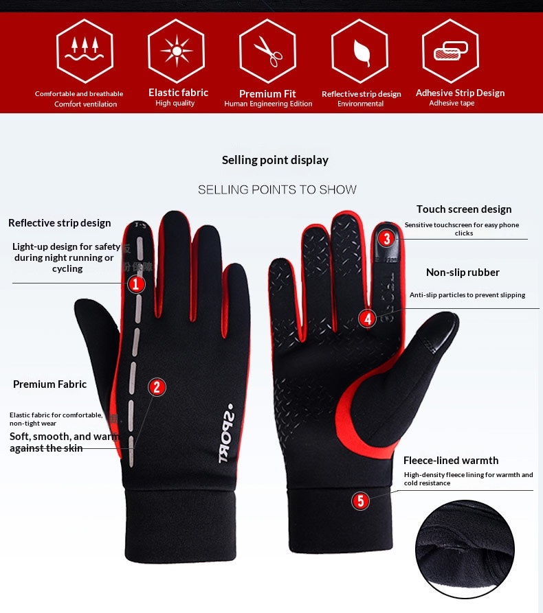boy Boy Boy Touchscreen Outdoor With Fleece For Men, Running, Windproof, Sports, Cycling, Full Finger, Winter Mountaineering,_voghion.com