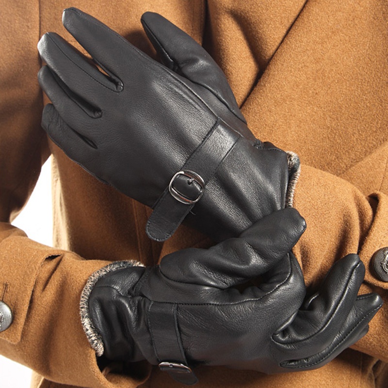 boy Boy Boy Genuine Leather Cowhide Winter Gloves Men Fingerless Driving Riding Fleece Lined Warm_voghion.com