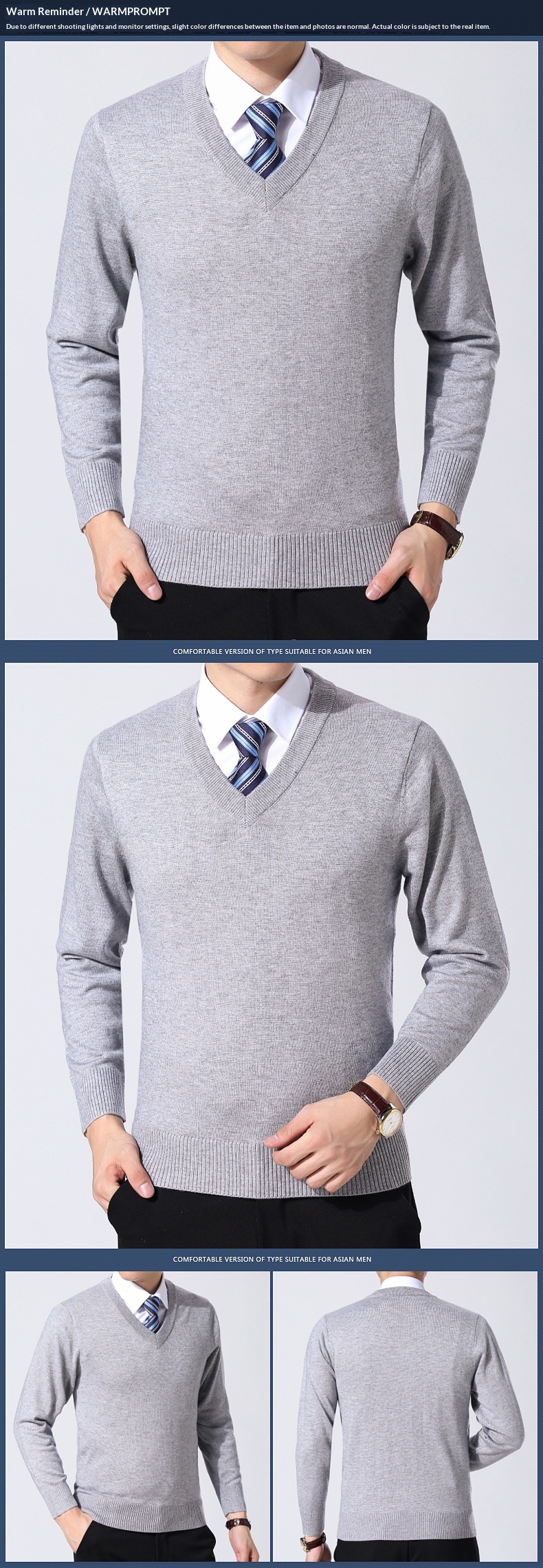 Maglione invernale in lana per uomo di mezza età, versatile, classico, con scollo a V, tinta unita, da uomo Boy Boy 2024_voghion.com