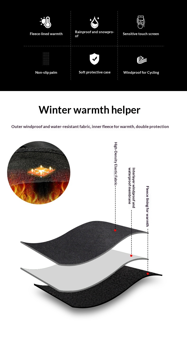 boy Boy Boy Men's Autumn And Winter Fleece-Lined Thickened Cycling Gloves, Cold-Proof, Warm, Touchscreen, Non-Slip, Windproof,_voghion.com