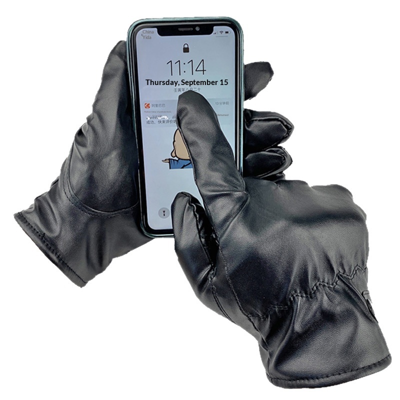 boy Boy Boy PU Leather Wholesale Men Women Winter Warm Gloves Thickened Fleece Trendy Black New Touchscreen_voghion.com