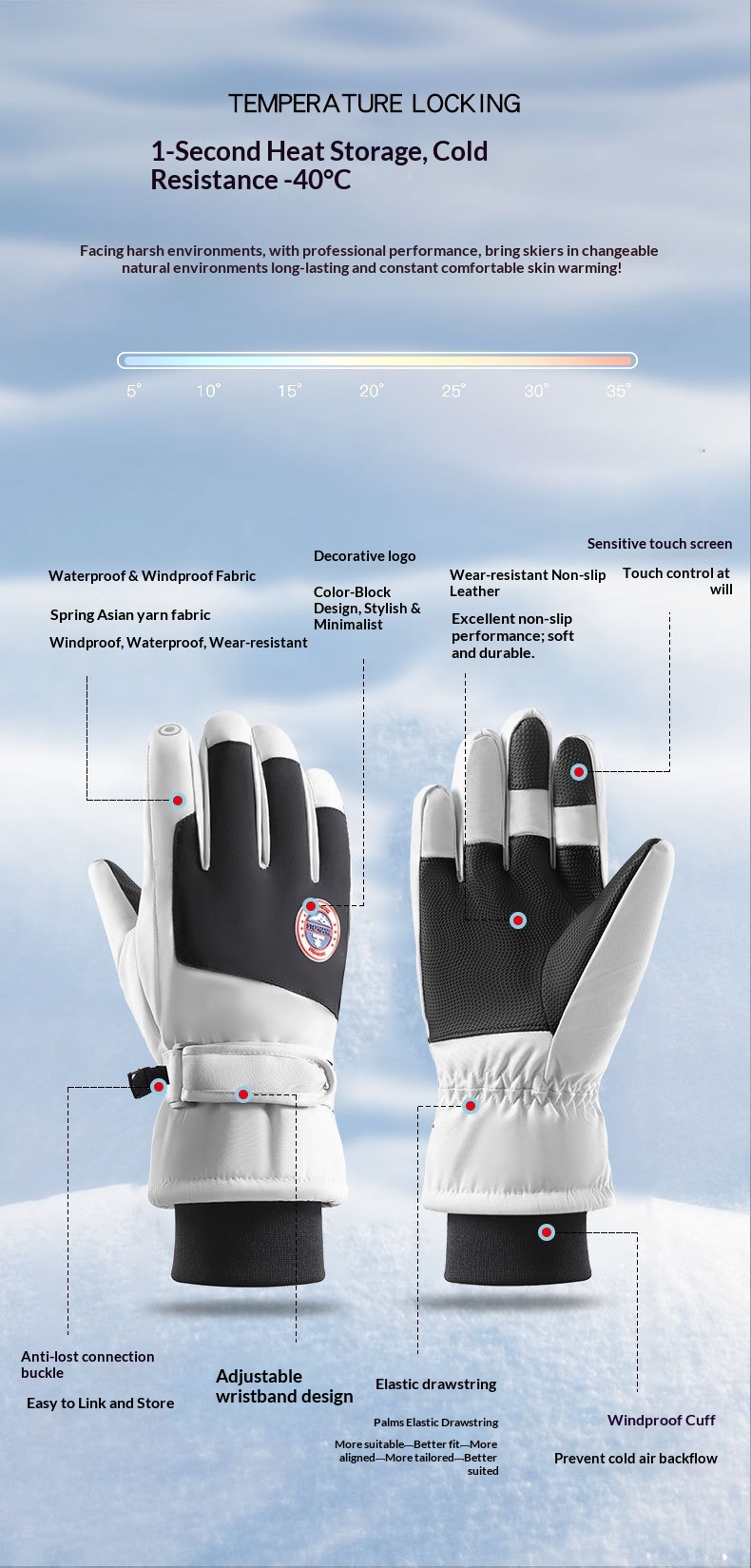 boy Boy Boy Ski Winter Warmth Cold Protection Thickened Anti-Slip Splash-Proof Outdoor Mountaineering Cycling Touchscreen Thermal_voghion.com