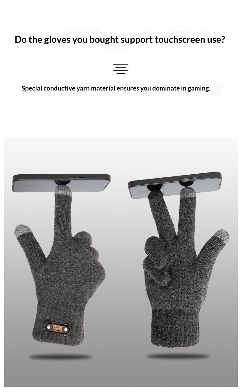 Jungen-Handschuhe mit Touchscreen für den Winter, wärmend und kältegeschützt, doppellagig, gefüttert, dick, gestrickt, fünf Finger, Herren_voghion.com