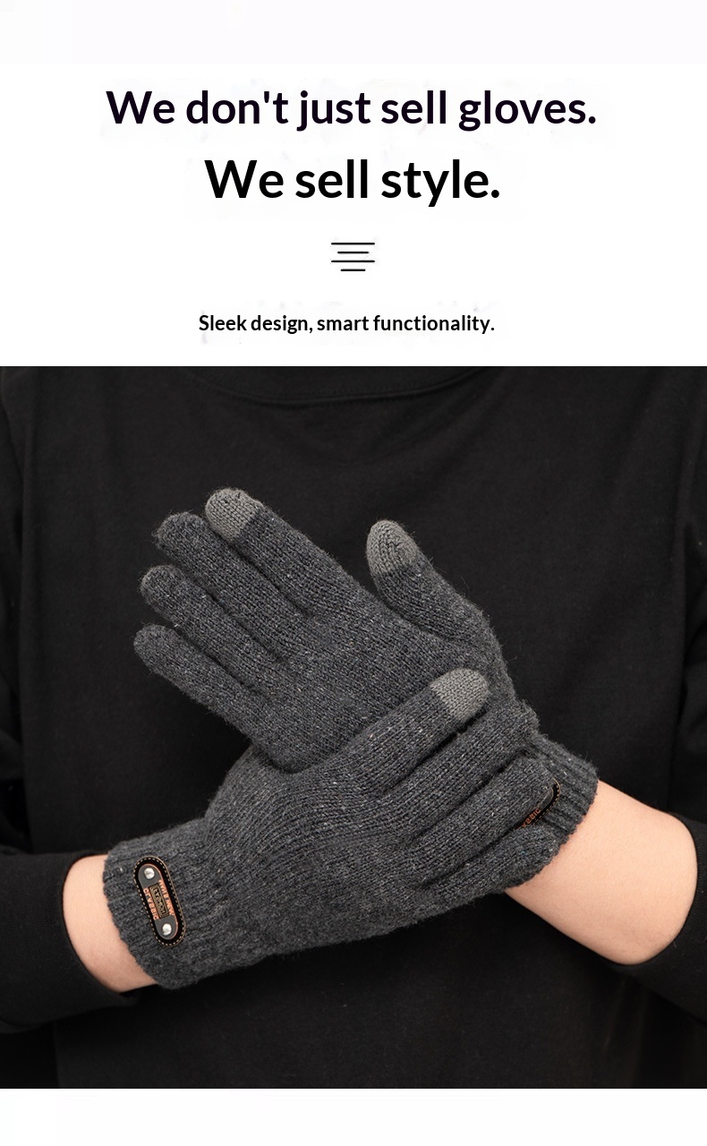 Jungen-Handschuhe mit Touchscreen für den Winter, wärmend und kältegeschützt, doppellagig, gefüttert, dick, gestrickt, fünf Finger, Herren_voghion.com