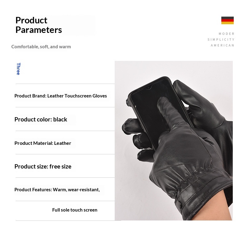 boy Boy Boy Men's Outdoor Riding Warm Fleece-Lined Leather Touchscreen Autumn Winter Street Vendor PU Gloves Wholesale_voghion.com