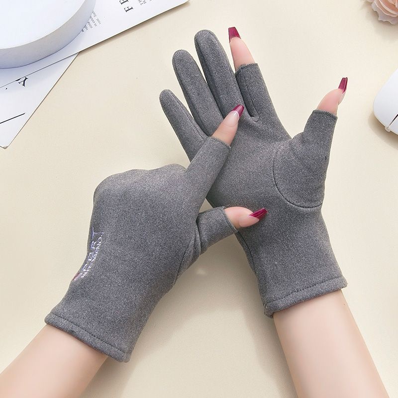 boy Boy Boy Winter Two-Finger Gloves Warm Cold-Proof Fleece-Lined Cycling Women Electric Bike Men Non-Slip Fingerless Touchscreen_voghion.com
