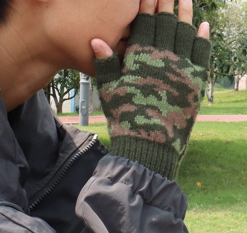 Neue Camouflage-Halbfingerhandschuhe für Herren, Winterhandschuhe für Damen, Büro und Studenten, kältebeständige Touchscreen-Handschuhe für den Außenbereich_voghion.com