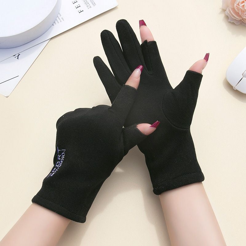 boy Boy Boy Winter Two-Finger Gloves Warm Cold-Proof Fleece-Lined Cycling Women Electric Bike Men Non-Slip Fingerless Touchscreen_voghion.com
