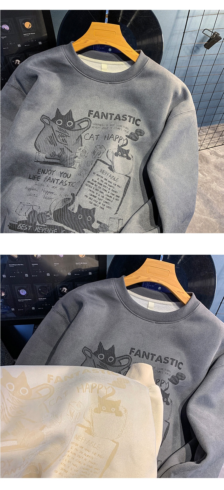 Sweat-shirt en daim épais doublé polaire à col rond pour homme, style américain, manches longues et amples, collection automne-hiver_voghion.com