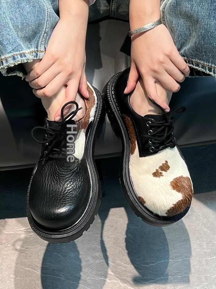 Voyage Horsehair Derby Unisex Milk Color Mandarin Duck Small Lace-up Chunky Heel Thick Sole Soft Leather Casual Shoes Trendy_voghion.com