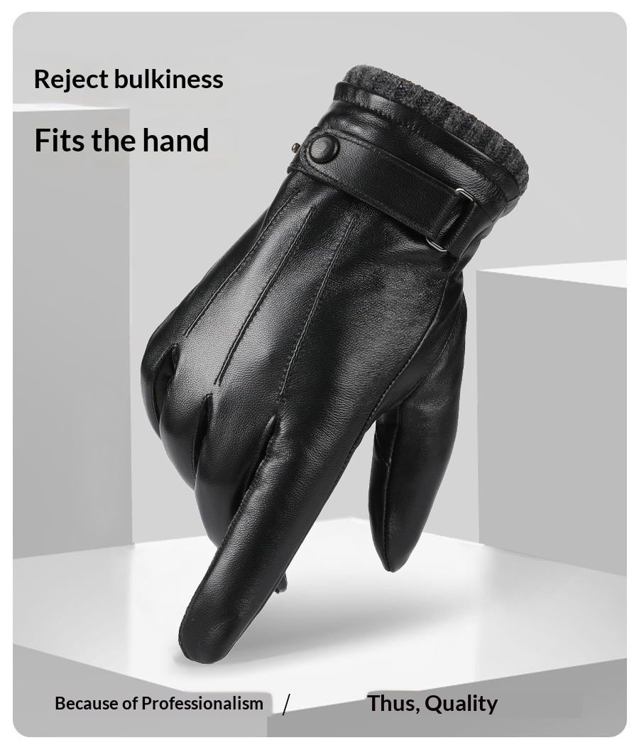 Guanti da uomo caldi in pelle con fodera in pile, spessi, touchscreen, per equitazione all'aperto, antivento, antiscivolo, per guida invernale_voghion.com