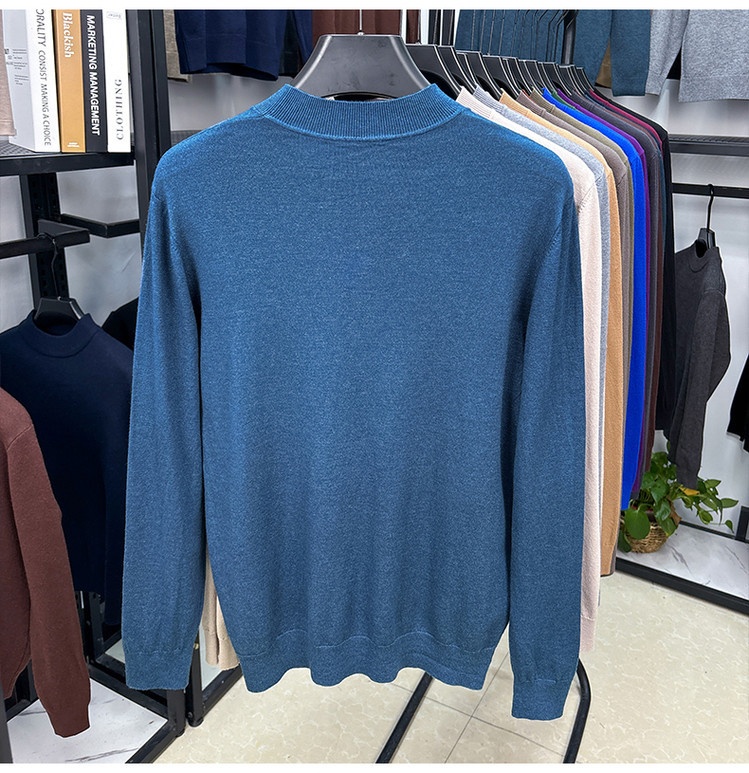 boy Boy Fine Knitted Men's Autumn Winter Half Turtleneck Casual Versatile Stretchy Warm Base Layer Wool Sweater_voghion.com