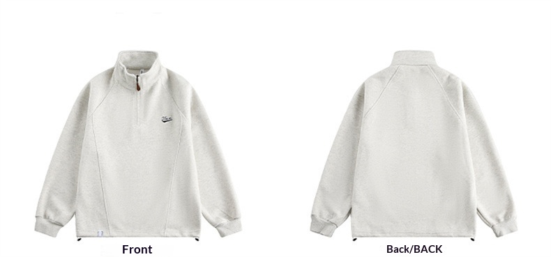 Felpa pesante oversize con collo alto ricamato in stile americano per ragazzi, modello casual, sportiva, ampia, con mezza zip_voghion.com