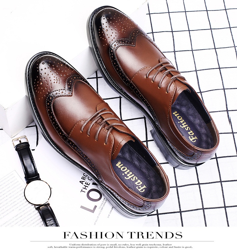 Voyage Herren-Freizeitschuhe aus hochwertigem Rindsleder im britischen Retro-Stil mit poliertem Brogue-Schnitt und geschnitzten Details_voghion.com