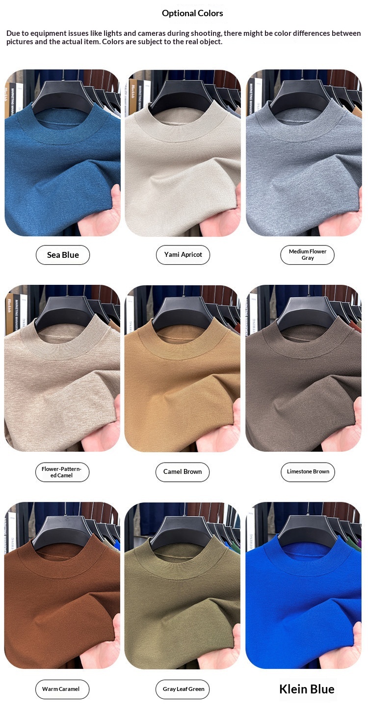 boy Boy Fine Knitted Men's Autumn Winter Half Turtleneck Casual Versatile Stretchy Warm Base Layer Wool Sweater_voghion.com