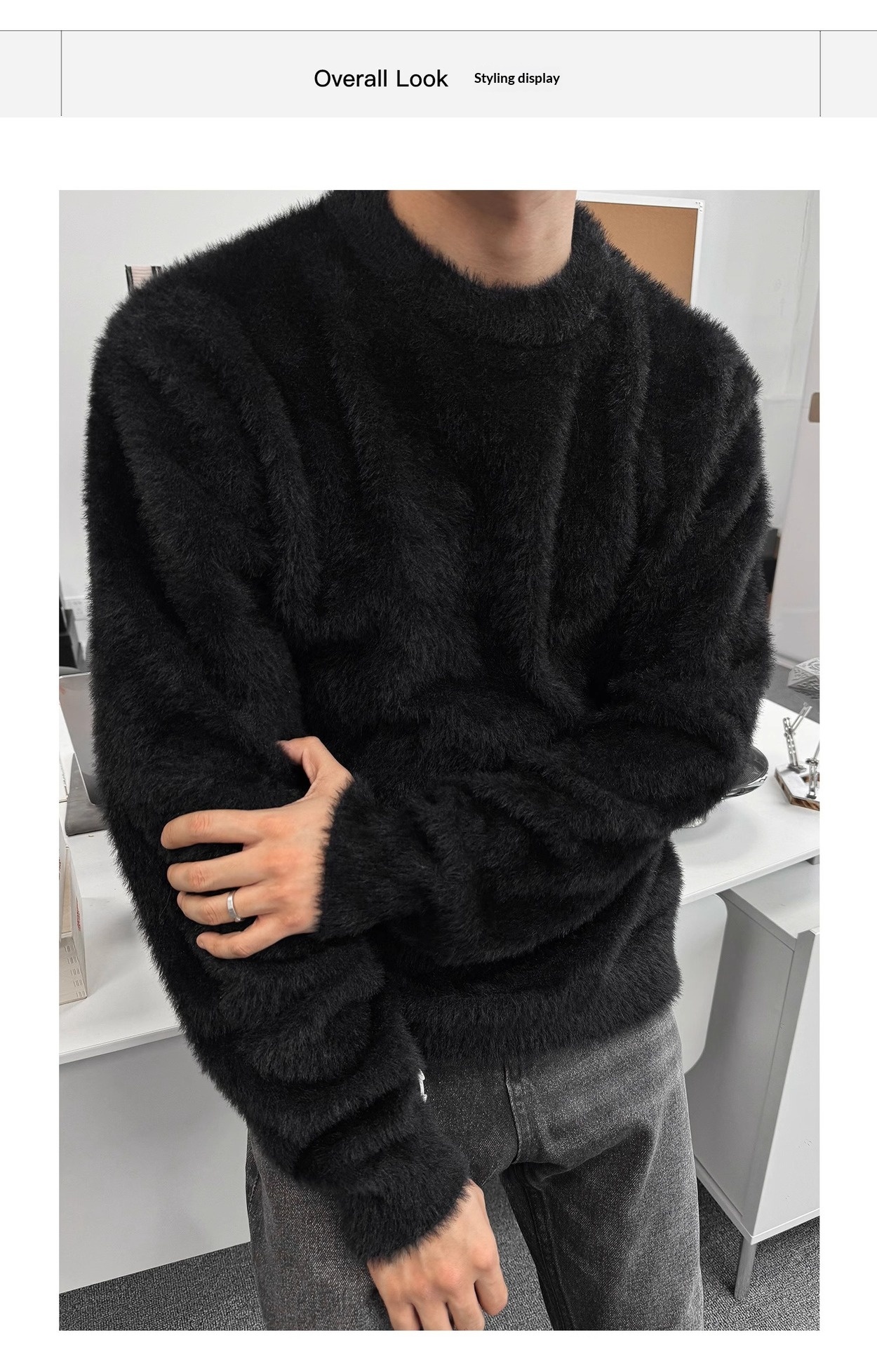 Maglione in lana di visone tinta unita con scollo rotondo, stile coreano, autunno e inverno, unisex, maglia larga_voghion.com