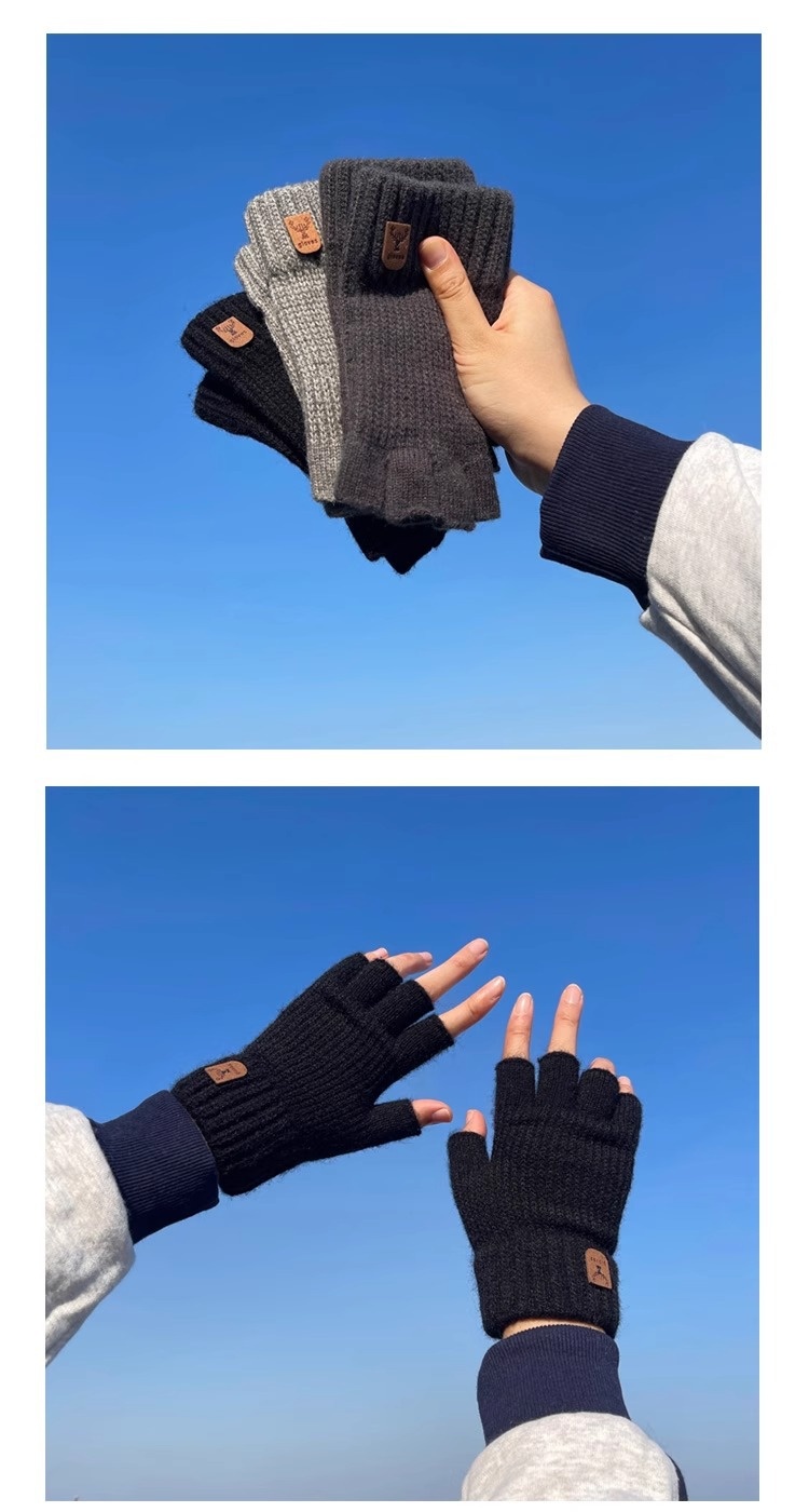 ragazzo Ragazzo Ragazzo 2025 Guanti invernali da uomo senza dita in maglia, caldi, per ciclismo, scrittura, a mezza dita, antifreddo, foderati in pile, all'ingrosso_voghion.com