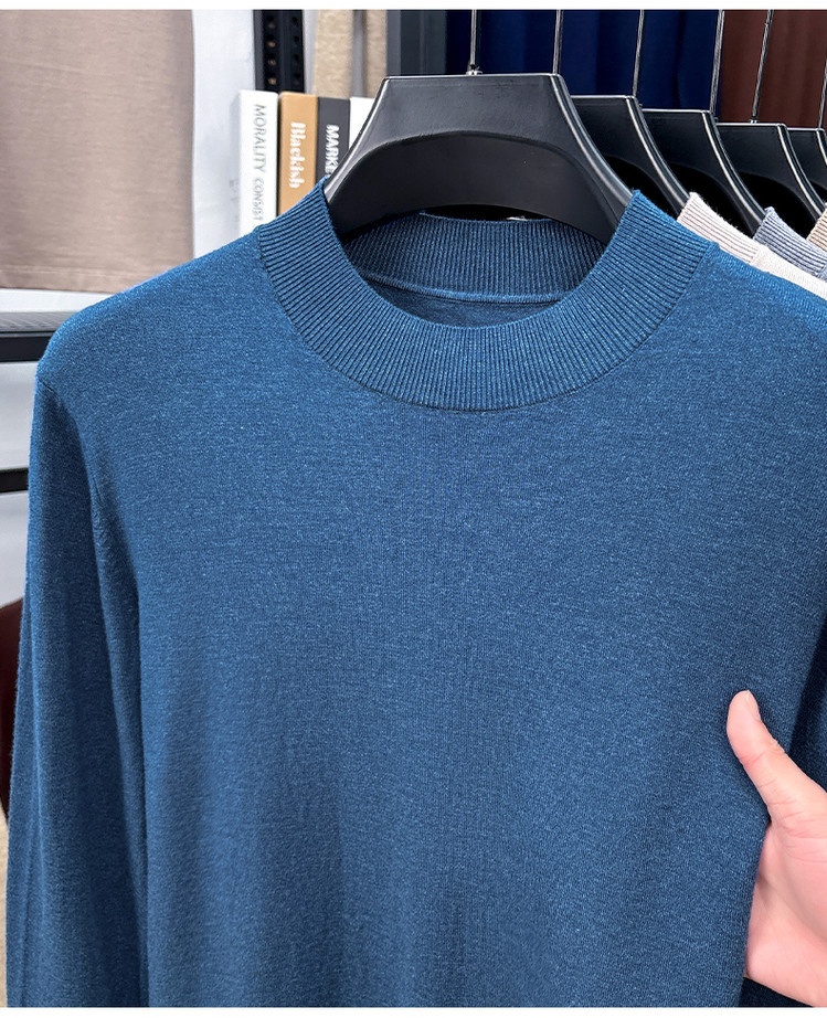 boy Boy Fine Knitted Men's Autumn Winter Half Turtleneck Casual Versatile Stretchy Warm Base Layer Wool Sweater_voghion.com