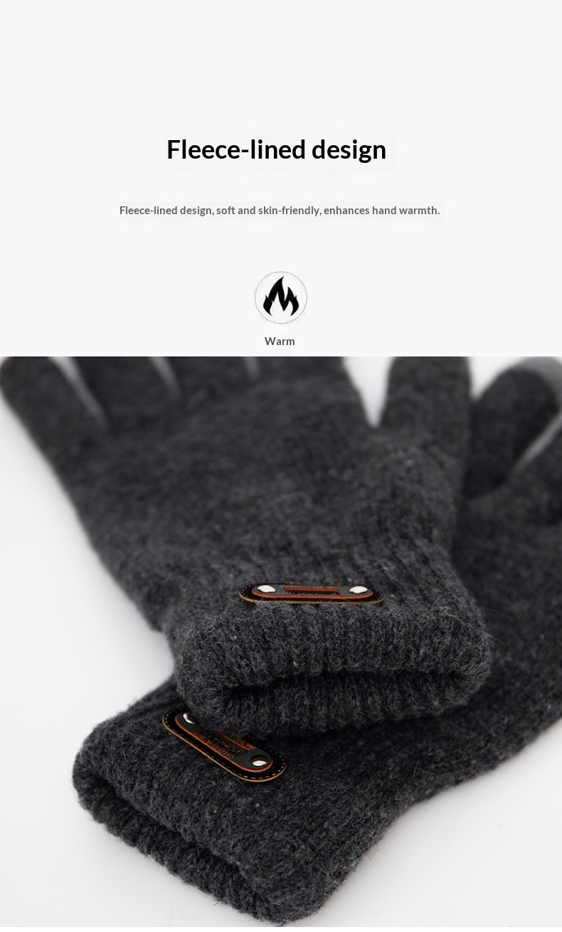 Jungen-Handschuhe mit Touchscreen für den Winter, wärmend und kältegeschützt, doppellagig, gefüttert, dick, gestrickt, fünf Finger, Herren_voghion.com