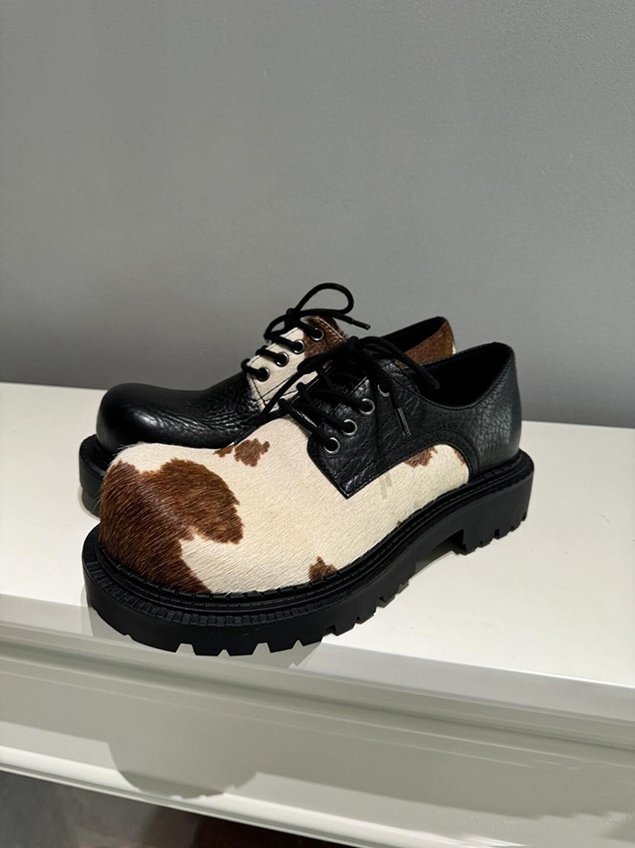 Voyage Horsehair Derby Unisex Milk Color Mandarin Duck Small Lace-up Chunky Heel Thick Sole Soft Leather Casual Shoes Trendy_voghion.com