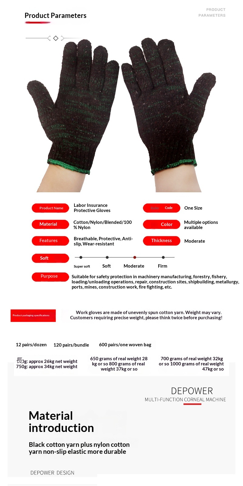 Guanti da lavoro in filato di cotone per uomo, taglia unica, resistenti e spessi, all'ingrosso, invernali_voghion.com