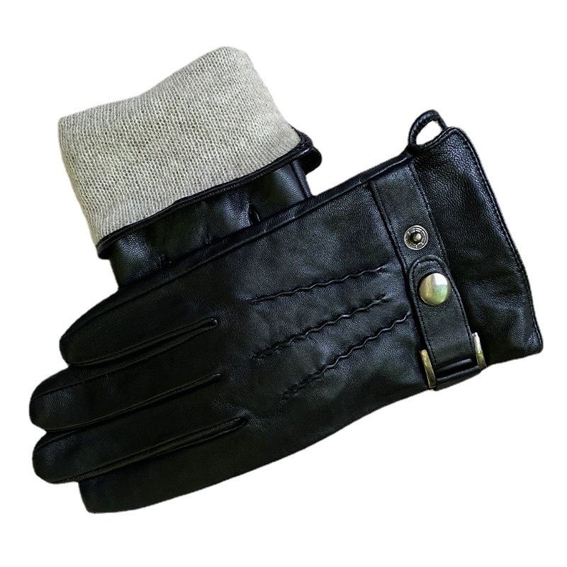 boy Boy Boy First Layer Sheepskin Warm Black In Stock Wool Lining Fingerless Solid Color Cross-Border Exclusive Adult Gloves_voghion.com