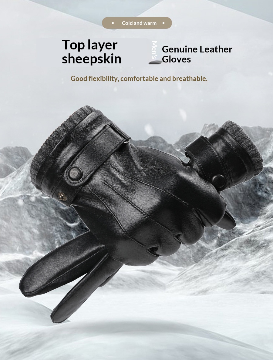 Guanti da uomo caldi in pelle con fodera in pile, spessi, touchscreen, per equitazione all'aperto, antivento, antiscivolo, per guida invernale_voghion.com