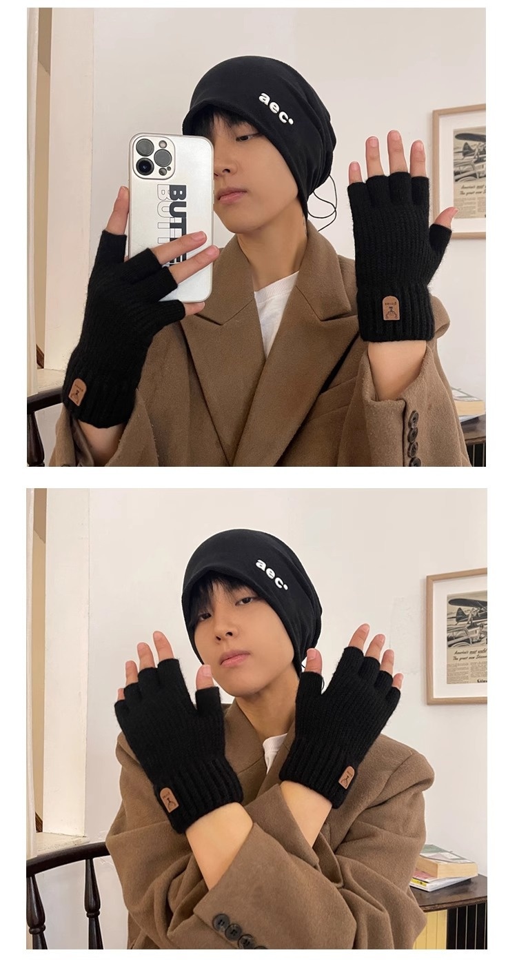 ragazzo Ragazzo Ragazzo 2025 Guanti invernali da uomo senza dita in maglia, caldi, per ciclismo, scrittura, a mezza dita, antifreddo, foderati in pile, all'ingrosso_voghion.com