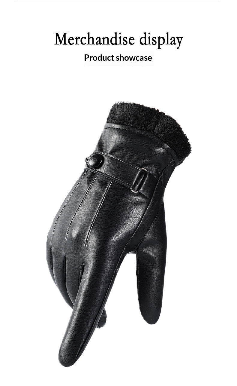 boy Boy Boy Men's Leather, Fleece-Lined, Thickened, Windproof, Waterproof, Warm, Touchscreen, Motorcycle Cotton Winter Riding_voghion.com