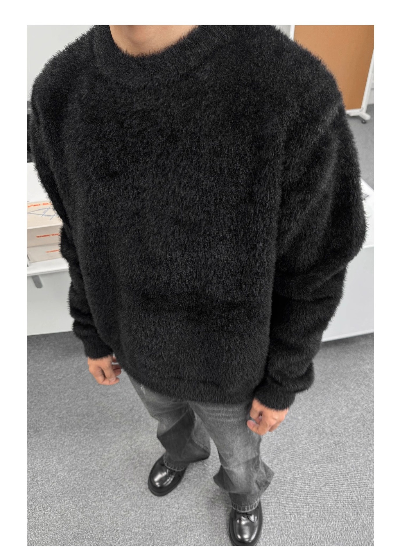 Maglione in lana di visone tinta unita con scollo rotondo, stile coreano, autunno e inverno, unisex, maglia larga_voghion.com