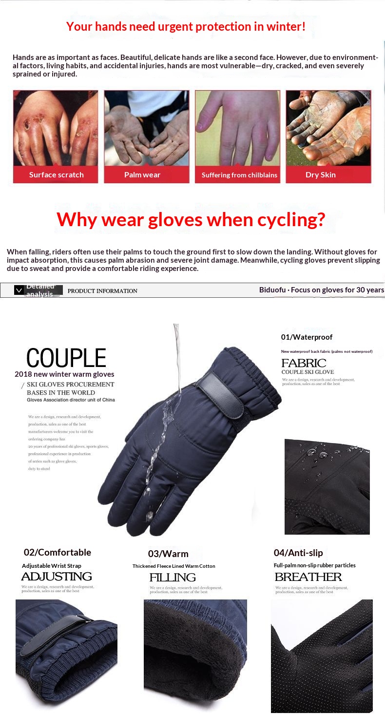 boy Boy Boy Down Cotton Winter Warm Motorcycle Riding Waterproof Cold-proof Fleece-lined Thickened Outdoor Ski Gloves Men_voghion.com