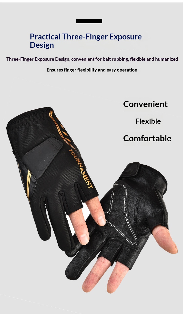 Herrenhandschuhe aus echtem Leder, warm, dreifingrig, wasserdicht, ideal zum Angeln, Fitness und für Outdoor-Aktivitäten._voghion.com