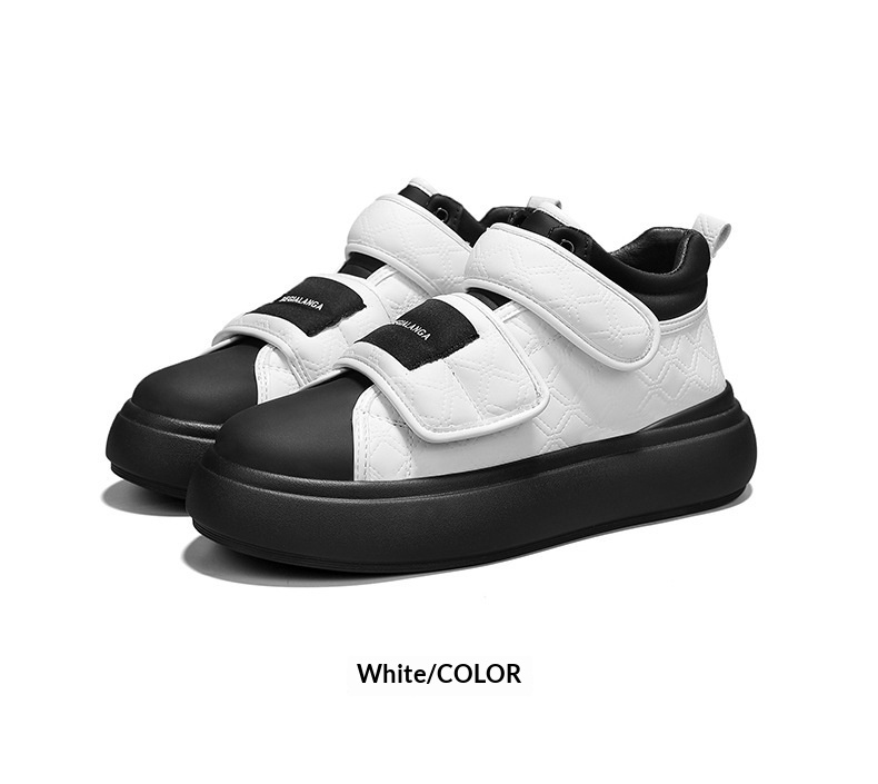 Voyage Voyage Velcro Loafers Casual Retro Sneakers Leather Thick Sole Height Increasing Fashion Trendy Men's Shoes_voghion.com