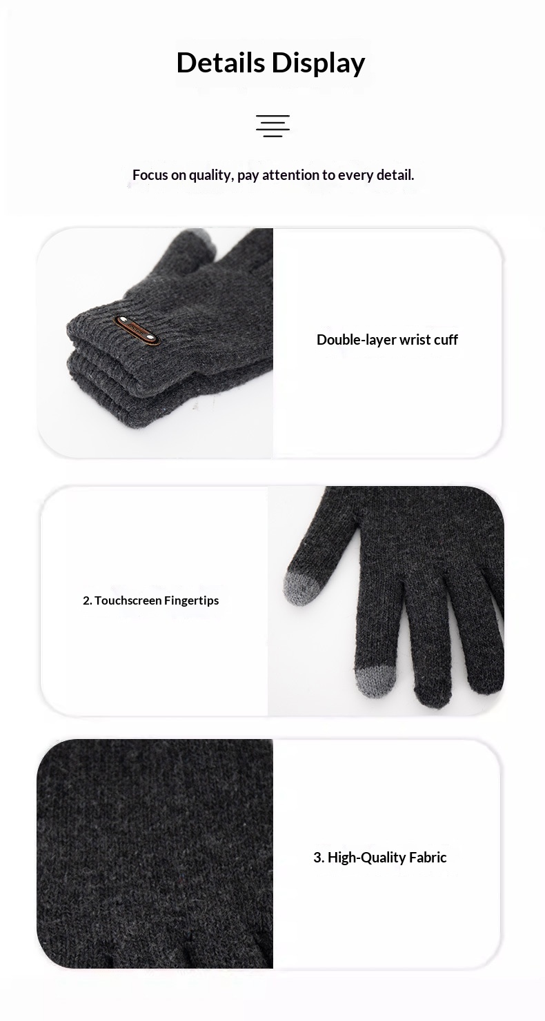 Jungen-Handschuhe mit Touchscreen für den Winter, wärmend und kältegeschützt, doppellagig, gefüttert, dick, gestrickt, fünf Finger, Herren_voghion.com