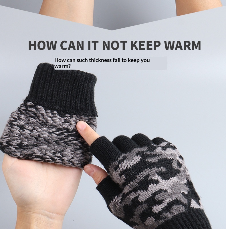 Neue Camouflage-Halbfingerhandschuhe für Herren, Winterhandschuhe für Damen, Büro und Studenten, kältebeständige Touchscreen-Handschuhe für den Außenbereich_voghion.com