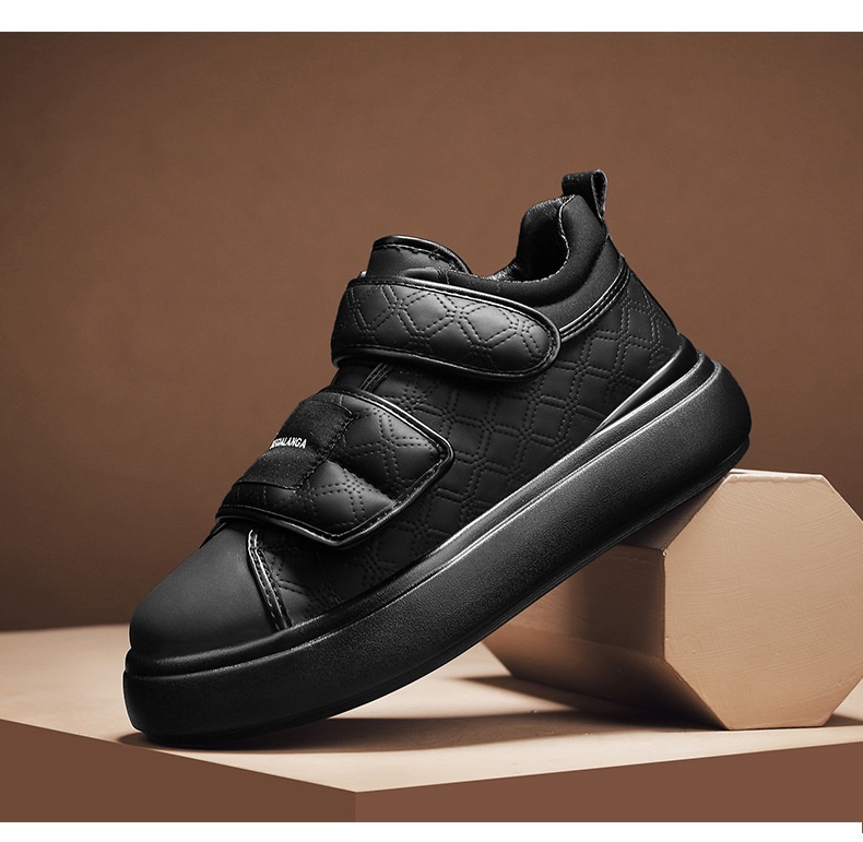 Voyage Voyage Velcro Loafers Casual Retro Sneakers Leather Thick Sole Height Increasing Fashion Trendy Men's Shoes_voghion.com