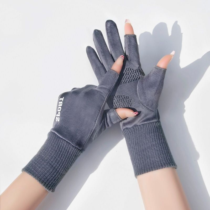 boy Boy Boy Winter Two-Finger Gloves Warm Cold-Proof Fleece-Lined Cycling Women Electric Bike Men Non-Slip Fingerless Touchscreen_voghion.com