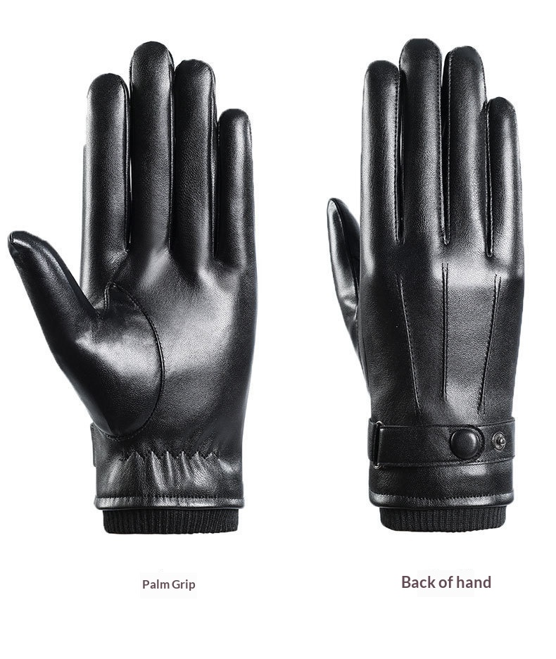 boy Boy Boy Men's Leather, Fleece-Lined, Thickened, Windproof, Waterproof, Warm, Touchscreen, Motorcycle Cotton Winter Riding_voghion.com