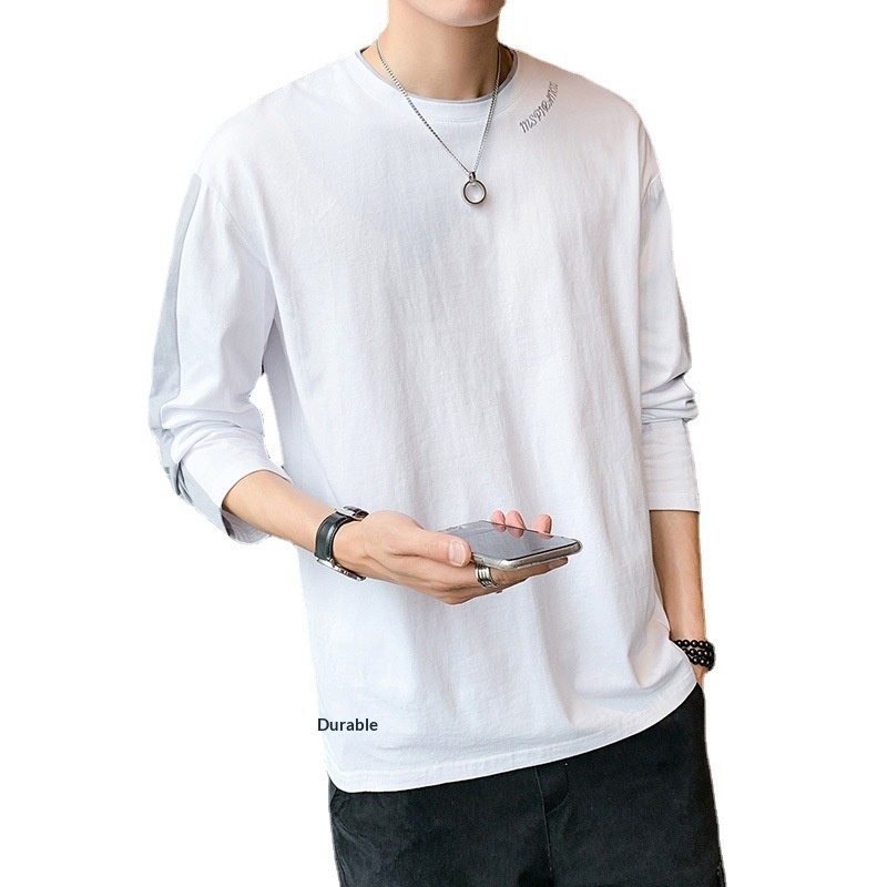 T-shirt à manches longues pour homme, collection printemps-automne, col rond tendance, coupe ample, patchwork de coton._voghion.com