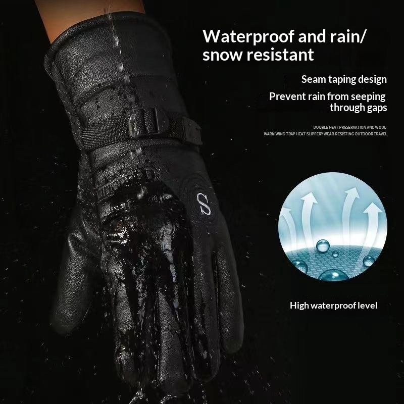 boy Boy Boy Cold-resistant To -40°Men's Winter Warm Waterproof Cold-Proof Thickened Motorcycle Riding PU Cotton Gloves_voghion.com