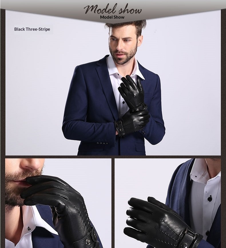 boy Boy Boy First Layer Sheepskin Warm Black In Stock Wool Lining Fingerless Solid Color Cross-Border Exclusive Adult Gloves_voghion.com