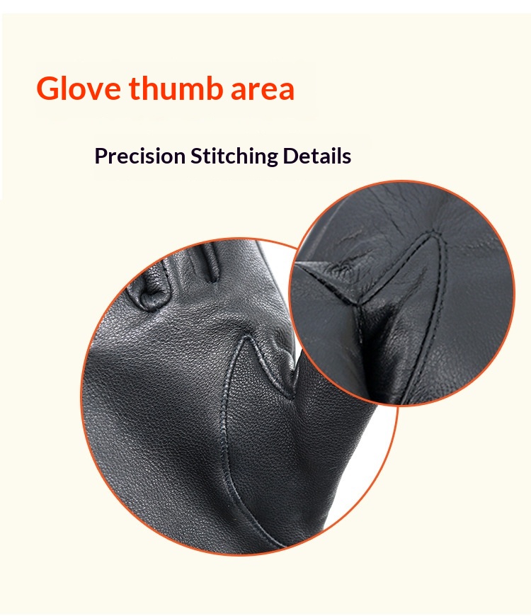 boy Boy Boy Cold Region Winter Men's School Uniform Leather Gloves With Fleece Lining, Warm Sheepskin Gloves, Black Genuine Leather,_voghion.com