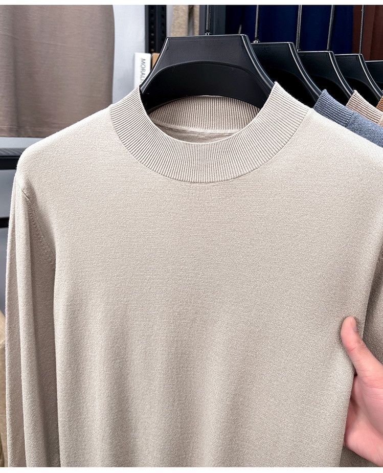 boy Boy Fine Knitted Men's Autumn Winter Half Turtleneck Casual Versatile Stretchy Warm Base Layer Wool Sweater_voghion.com