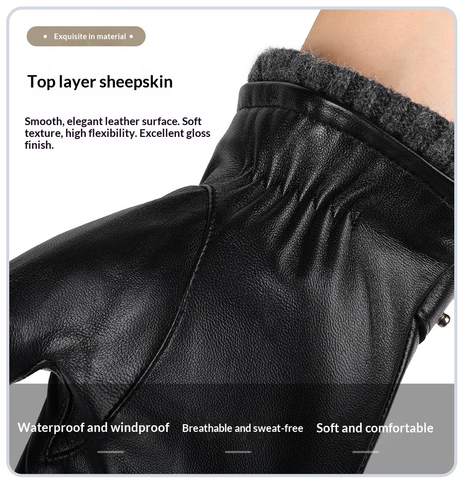 Guanti da uomo caldi in pelle con fodera in pile, spessi, touchscreen, per equitazione all'aperto, antivento, antiscivolo, per guida invernale_voghion.com