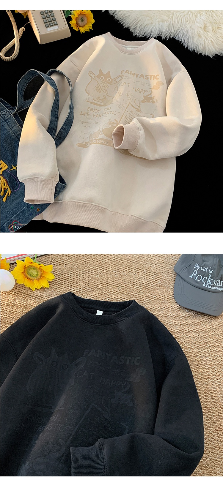 Sweat-shirt en daim épais doublé polaire à col rond pour homme, style américain, manches longues et amples, collection automne-hiver_voghion.com