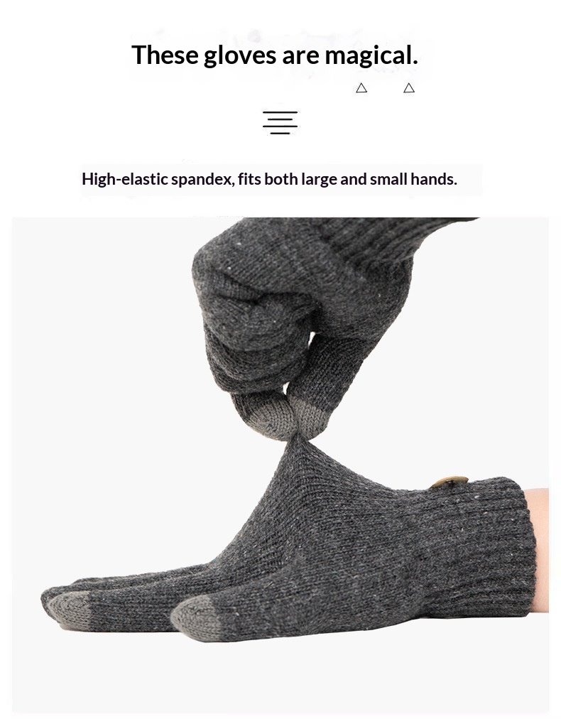 Jungen-Handschuhe mit Touchscreen für den Winter, wärmend und kältegeschützt, doppellagig, gefüttert, dick, gestrickt, fünf Finger, Herren_voghion.com