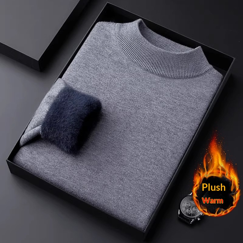 Maglione da uomo con collo alto, nero, convertibile, taglia grande, strato di base per autunno e inverno, vestibilità ampia per_voghion.com