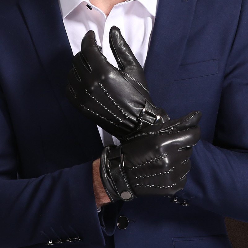 boy Boy Boy First Layer Sheepskin Warm Black In Stock Wool Lining Fingerless Solid Color Cross-Border Exclusive Adult Gloves_voghion.com